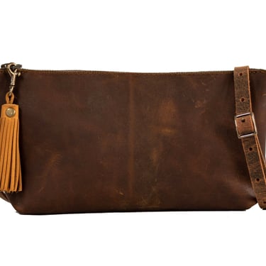 Small Leather Zipper Bag | Handmade Leather Purse |  Tassel Handbag | Crossbody Satchel | Made in USA 