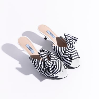 PRADA White & Black Pinstripe Mules (Sz. 38.5)