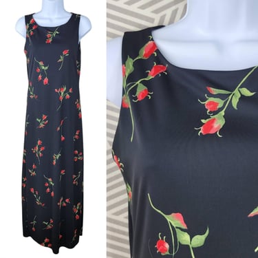 Vintage 90s Slip Dress size Small Medium Rose Long Maxi Floral Alt Grunge Goth 