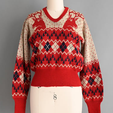 vintage 1940s Sweater | Rare Catalina Christmas Holiday Party Wool Sweater | Medium 