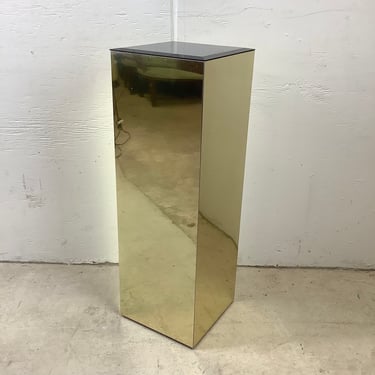 Vintage Modern Mirror Top Brass Display Pedestal 