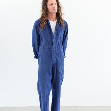 Vintage True Blue Jumpsuit | Herringbone Twill Cotton Coverall Mechanic Suit Boilersuit Onesie | M | COV12 