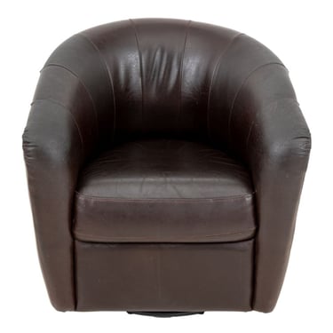Art Deco Style Brown Leather Swivel Tub Chair