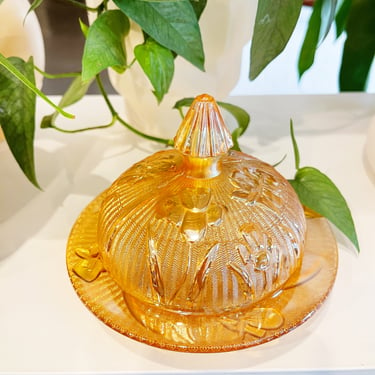 Vintage Jeannette Carnival Glass Iridescent Iris Pattern Dish
