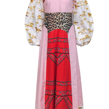 Ganni - Multicolor Patchwork Long Sleeve Cotton "Sweeney" Maxi Dress Sz 4