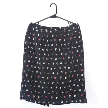 Vintage Floral Polkadot Print High-Waisted Skirt -- Size Medium/Large 