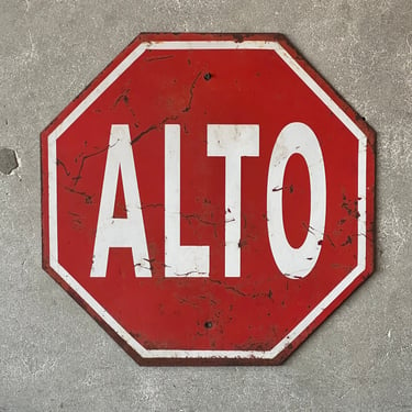 Vintage Mexican Alto (Stop) Sign - Metal &amp; Reflective