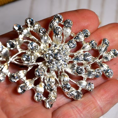 Stunning Crystal Brooch Statement Brooch Large Elegant Silver Faceted Crystals Bridal Sash Brooch Vintage Gift for Her New Old Stock 