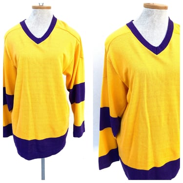 Vintage VTG 1960s Purple and Yellow Knit Sports Jersey Top T Shirt 