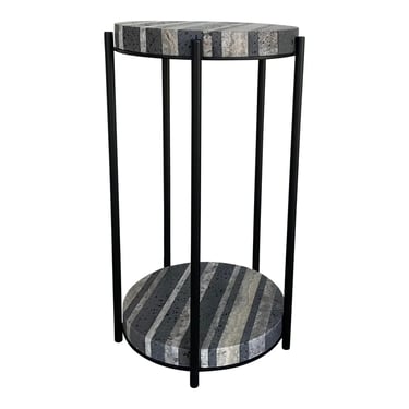 Revelation Modern Black and Gray Travertine Strie Accent Table