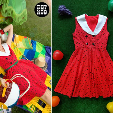Fabulous Vintage Watermelon Fit & Flare Dress with White Collar 