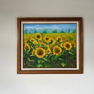 70's Vintage Galit Sunflowers Field Landscape Painting 