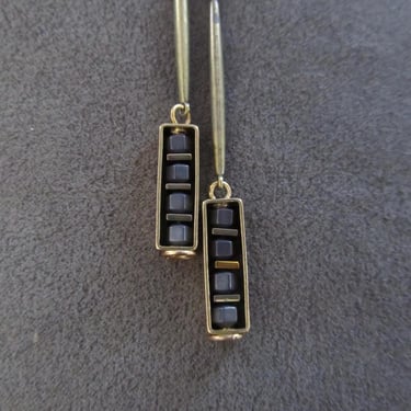 Industrial modern hematite and brass earrings 