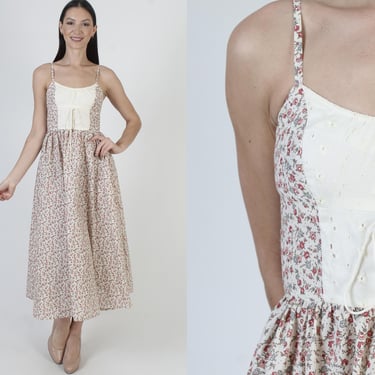 Gunne Sax Prairiecore Dress, Vintage Jessica McClintock Sundress, Womens Prairie Corset Midi 