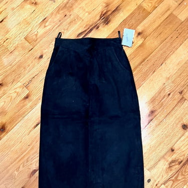 Vintage 80s Black Suede Pencil Skirt Leather Long Skirt NWT Yoke Medium 1980s 1990s 90s 