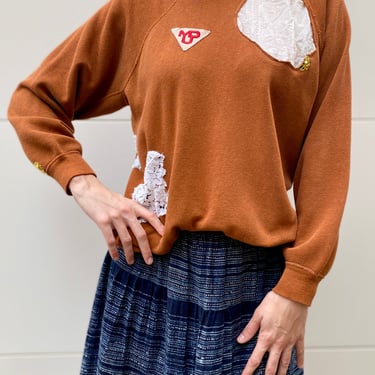 Lace Patched Copper Sweatshirt