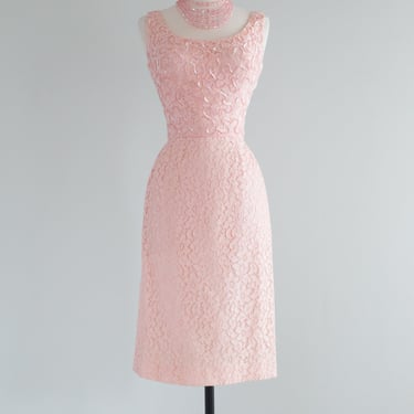 Late 1950's Pink Lace Cocktail Dress With Aurora Bodice / Small