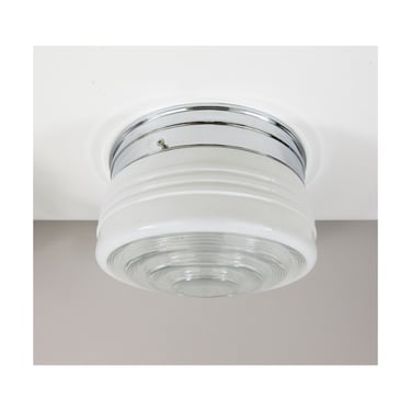 Vintage Utilitarian Light - NEW Chrome Pan Fixture with Art Deco Shade - Prismatic Lens - 8