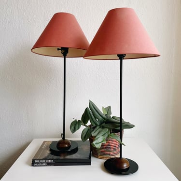 Pair of Tall Table Lamps with Red Shades by Lite Source