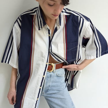 Vintage Bold Striped Short Sleeve Button Down
