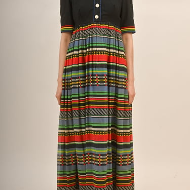 1970s Rainbow Maxi Shirt Dress by Jean Varon London
