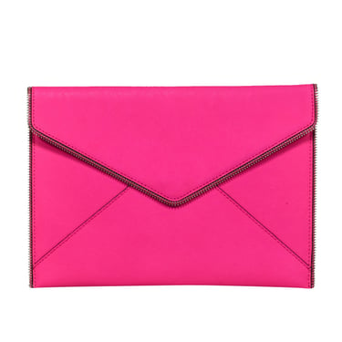 Rebecca Minkoff - Hot Pink Envelope Clutch w/ Zipper Trim