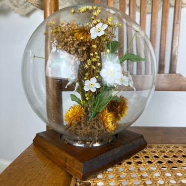 Sweet Little 70s Glass Globe with Dried Flowers 