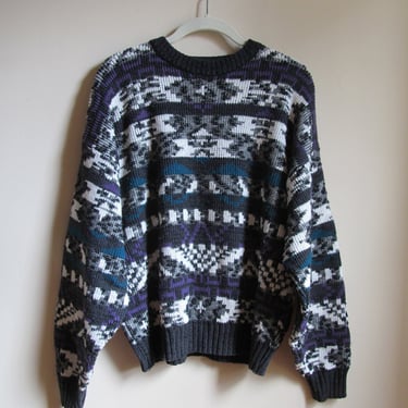80s Abstract Pattern Pullover Sweater L 45 Bust 