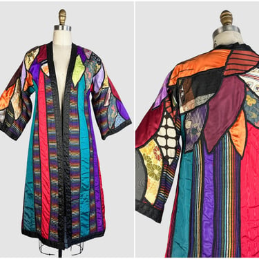 JUDITH ROBERTS La Coleccion Vintage 80s Patchwork Coat | 1980s Crazy Quilt Kimono | Hippie, Boho Native Funk & Flash, Wearable Art | Small 