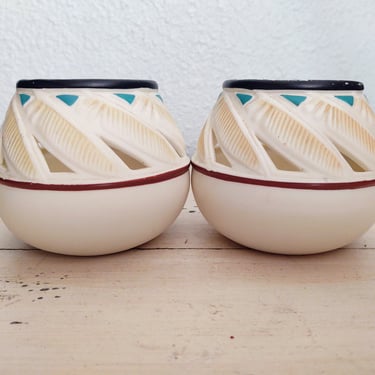 1990's Retro PartyLite Ceramic Southwest Feathers Tealight Votive Candle Holders Home Décor Candle Décor 