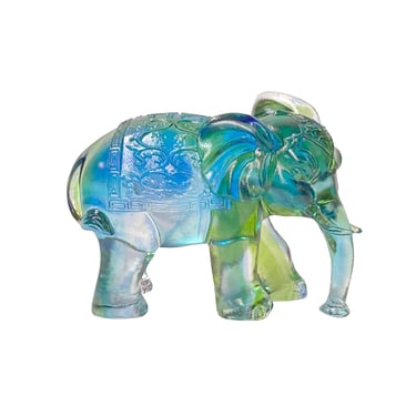 Green Blue Mix Crystal Glass Fengshui Fortune Long Trunk Elephant Statue ws3641BE 