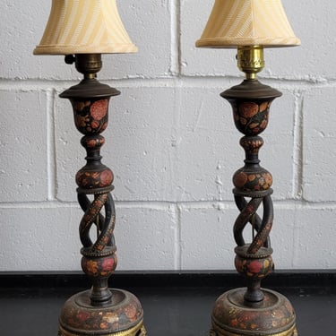 Pair of Antiqur Kadmiri Candlestick Lamps