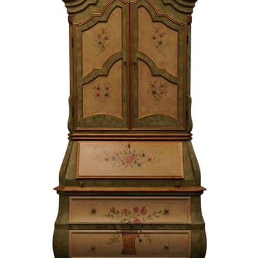HIGH END Contemporary Modern Country French 43" Secretary Desk and Bookcase Hutch w. Painted Floral Accents 