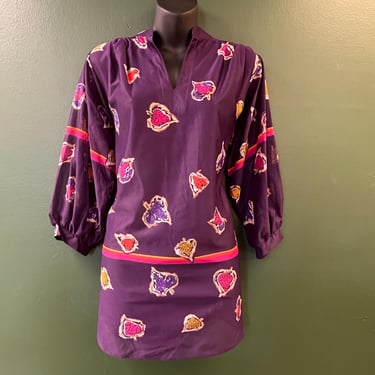 purple fruit tunic top 1970s sheer falling berries blouse XL 