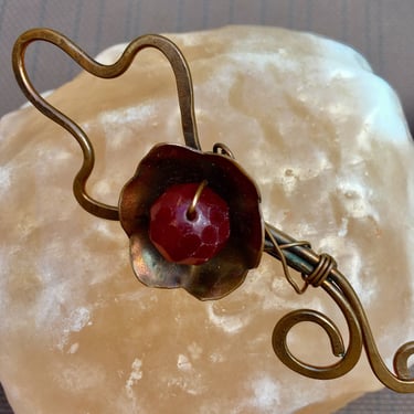 Artisan Copper Wire and Garnet Brooch 