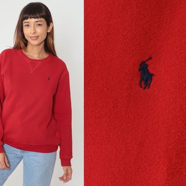 Ralph Lauren Sweatshirt Y2K Red Polo Sport Pullover Crewneck Sweater RLP Pony Logo Shirt Basic Streetwear Plain Vintage 00s Extra Large xl 