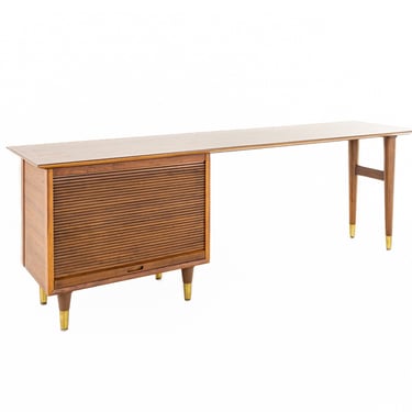 Standard Furniture Mid Century Walnut and Brass Single Pedestal Credenza - mcm 