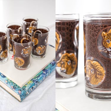 Vintage Embossed Safari Cup Set | Set of 5 | Barware, Vintage Glassware, Party, Hosting, Table Decor | Vintage Glass Cup Set | Bohemian Boho 