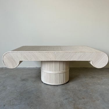 80's Postmodern Geometric Pattern Pencil Reed Rattan Coffee Table 