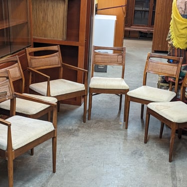 Set of 6 Mid-Century American of Martinsville Walnut Cane Back Dining Chairs