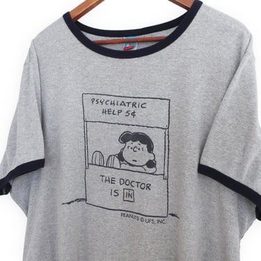 vintage t shirt / Peanuts shirt / 1990s Peanuts Lucy Charlie Brown grey ringer boxy oversize t shirt XXL 