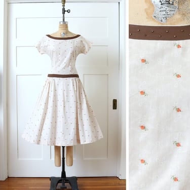 vintage 1950s cotton dress • full skirt rosebud print Doris Dodson day dress 
