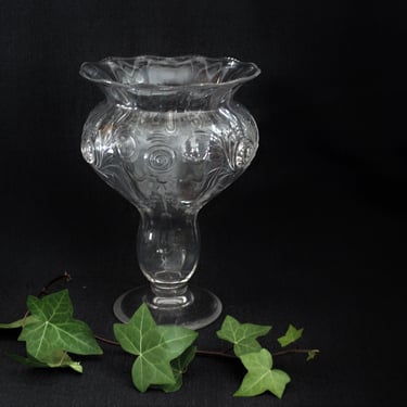 Large Vintage Steuben Intaglio Cut Crystal Glass Vase with Applied Swirls 