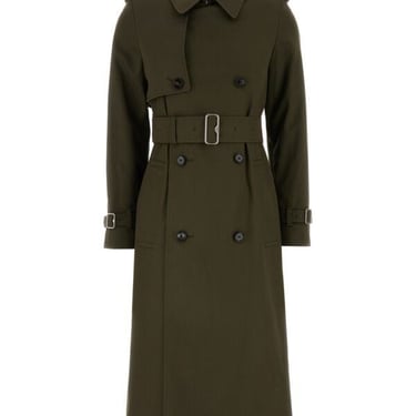 Burberry Women Army Green Polyester Blend Trench Coat