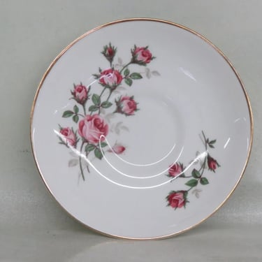 English Bone China White and Gold Pink Roses Small Plate Saucer 3275B