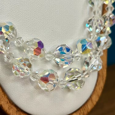 Vintage Aurora Borealis Beaded Necklace Faceted Glass Beads Retro Jewelry 