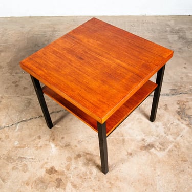 Mid Century Danish Modern Coffee Table Teak Square Black Iron Vintage Shelf Mcm