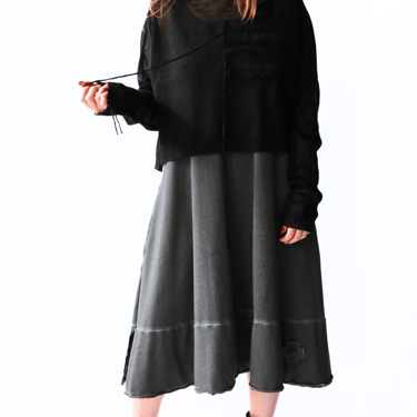 Timo Hand Embroidered Black Detail Cropped Black Linen and Silk Knit Pullover