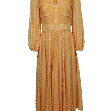 Rachel Gilbert - Orange Long Sleeve Textured Midi Dress Sz 4