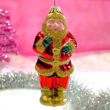 VINTAGE: European Mercury Glass Santa Ornament - Blown Figural Glass Ornament - Christmas Ornament - Hoiday Decorations 